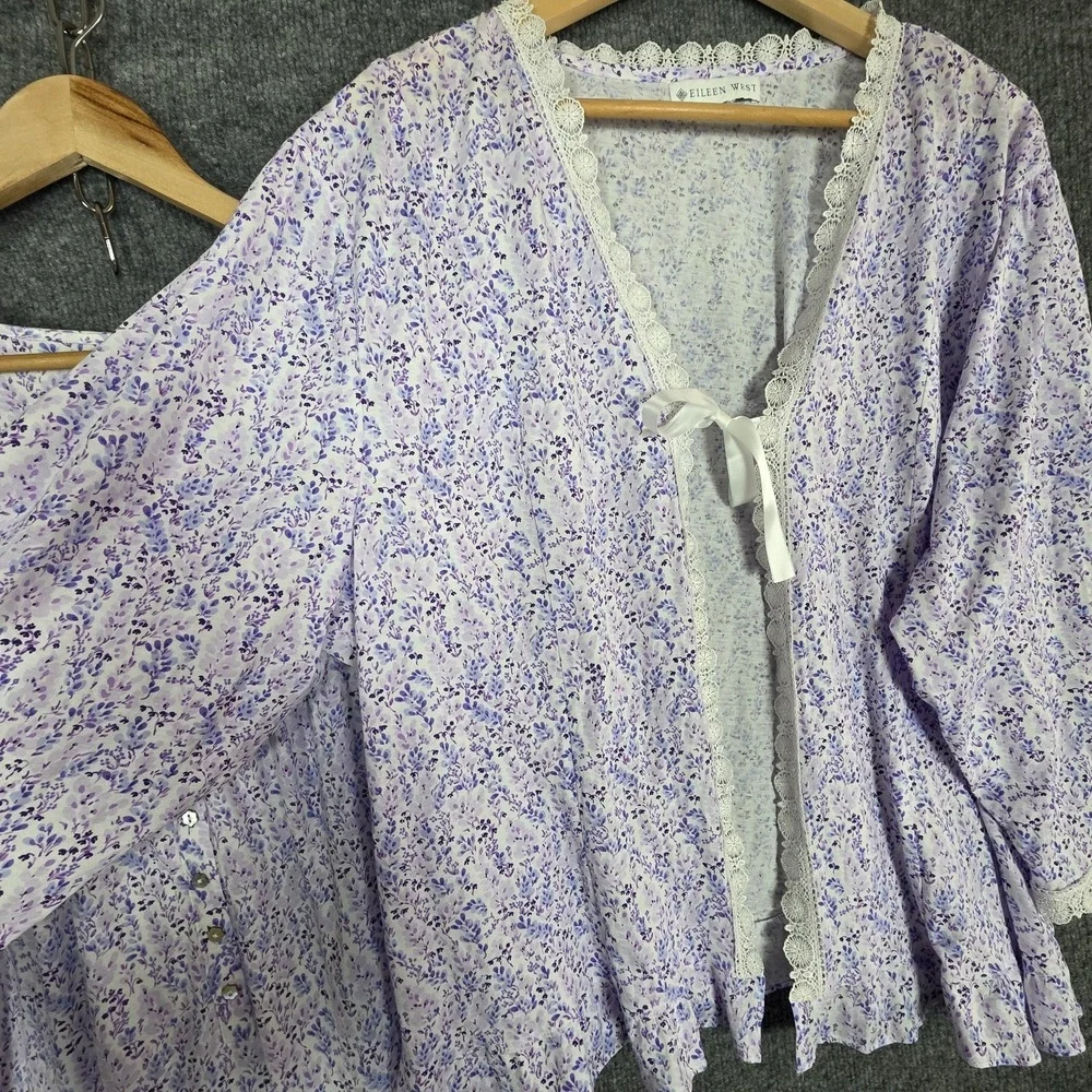Eileen West 2 Pc Nightgown Set XXL Bed Jacket Robe Floral Purple Cottage Prairie